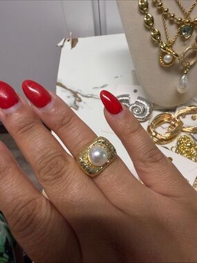 Gold Pearl Statement Ring - Women Jewelry